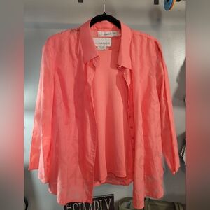 Sag Harbor Pink Sleeveless And Button Down Top 2 Piece